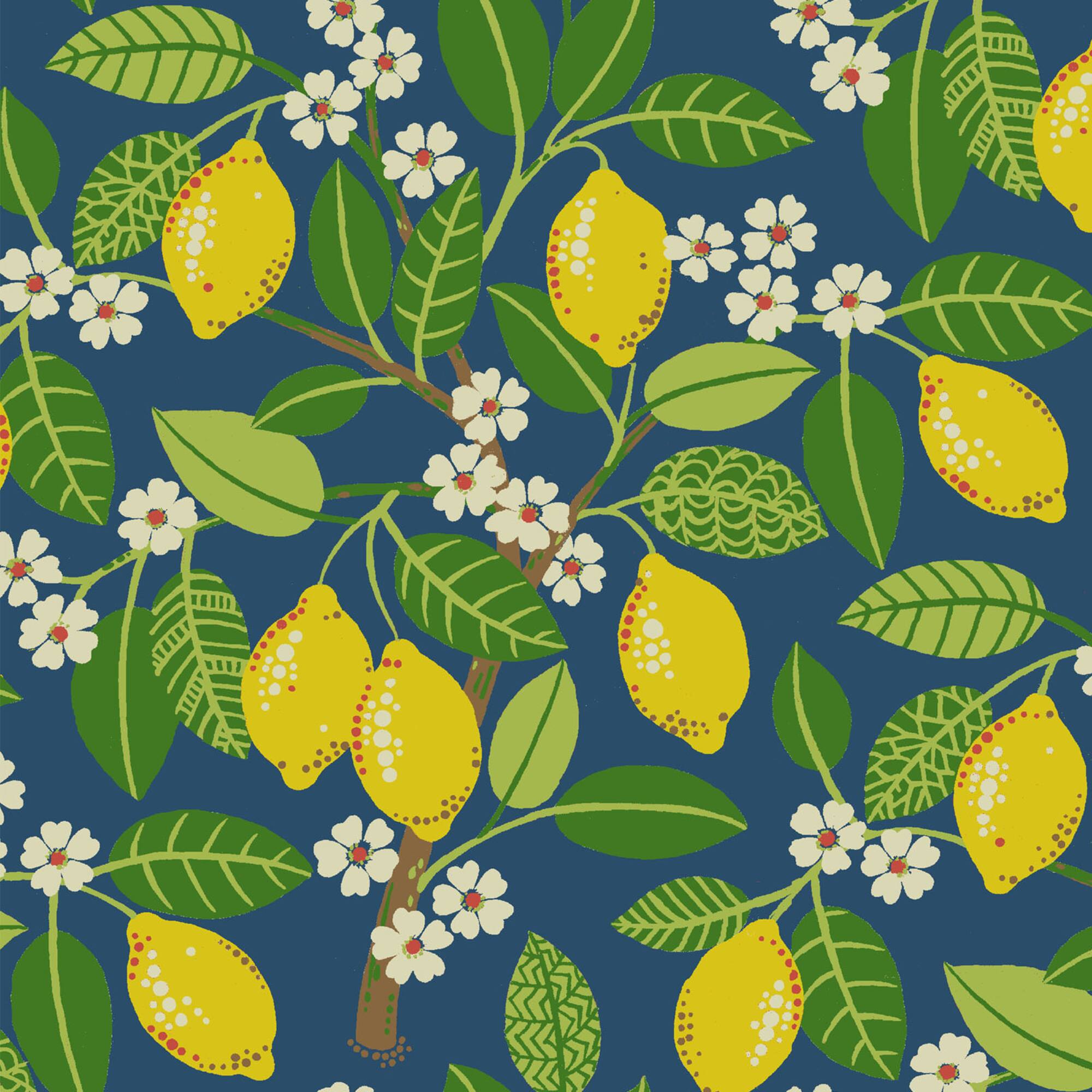 PKL Studio Indigo Lemon Tree Cotton Home Décor Fabric